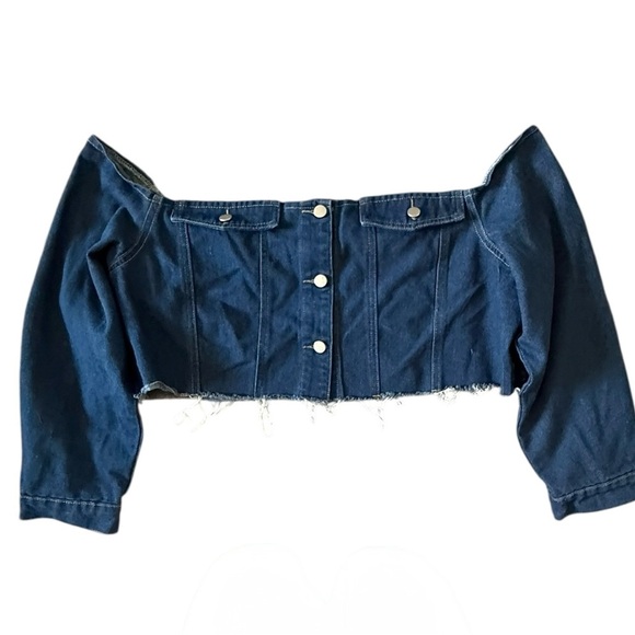 SHEIN Blue Denim Off-Shoulder Crop Top - Picture 1 of 5